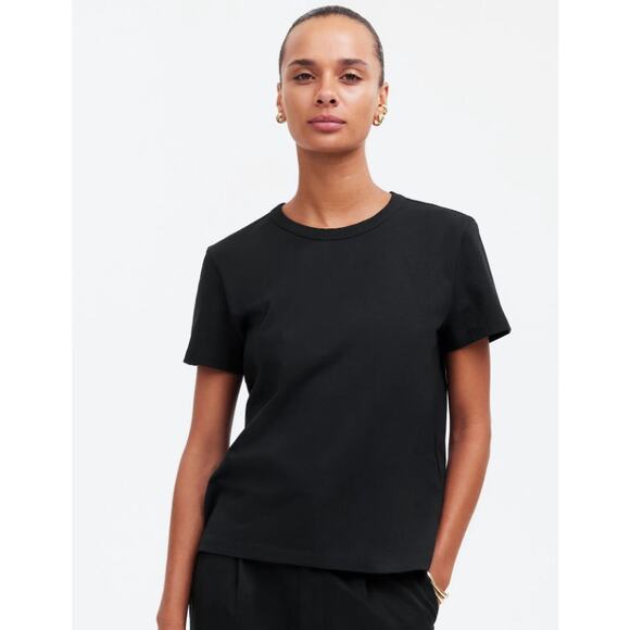 Madewell The Perfect Crewneck Tee WMNS L Black Cotton Short Sleeve Lightweight - Picture 1 of 8